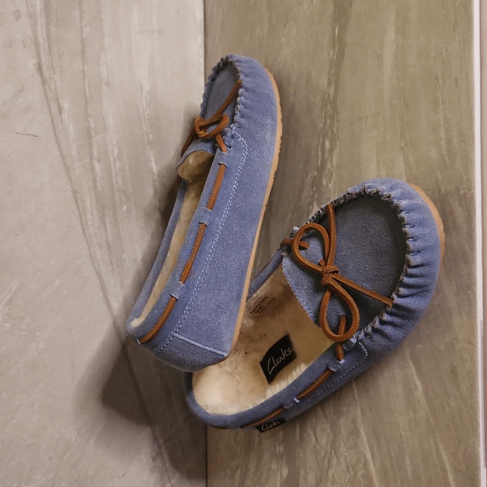 Blue Clark's slippers